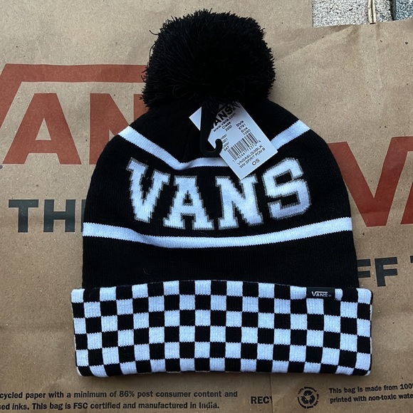 Vans WM Spirit Pom Black Checker Beanie Skateboarding Hat Women Men VN0A5LG3BLK - Picture 11 of 16